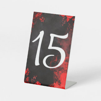 Moody Dark Red Rose Wedding Table Number Sockelschild