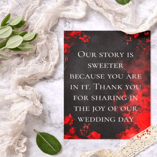 Moody Dark Red Rose Wedding Thank You Note Dankeskarte