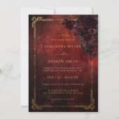 Moody Dark Romance Wedding Burgundy Gold Einladung (Vorderseite)