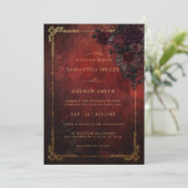 Moody Dark Romance Wedding Burgundy Gold Einladung (Stehend Vorderseite)