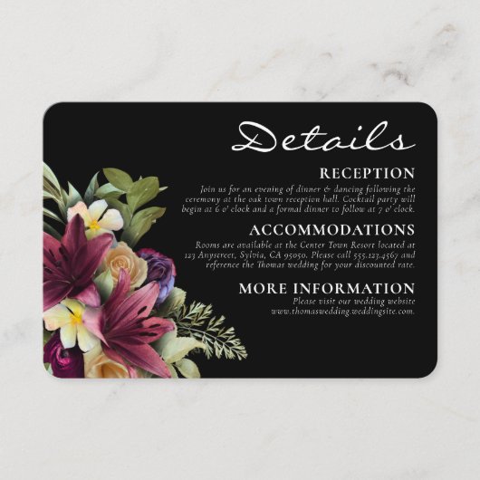 Moody Dark Romantic Floral Elegante Wedding Begleitkarte (Vorderseite)