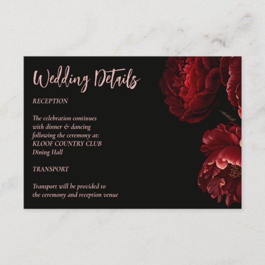 Moody dark Vintage Blume Hochzeitsdetails Begleitkarte (Vorderseite)