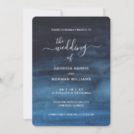 Moody Dark Watercolor Navy Blue Wedding Einladung