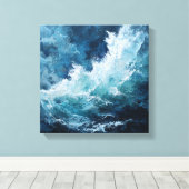 Moody Deep Blue Sea | Expressionist Impasto Wave Leinwanddruck (Insitu (Holzboden))