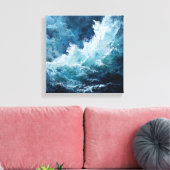 Moody Deep Blue Sea | Expressionist Impasto Wave Leinwanddruck (Insitu (Wohnzimmer))