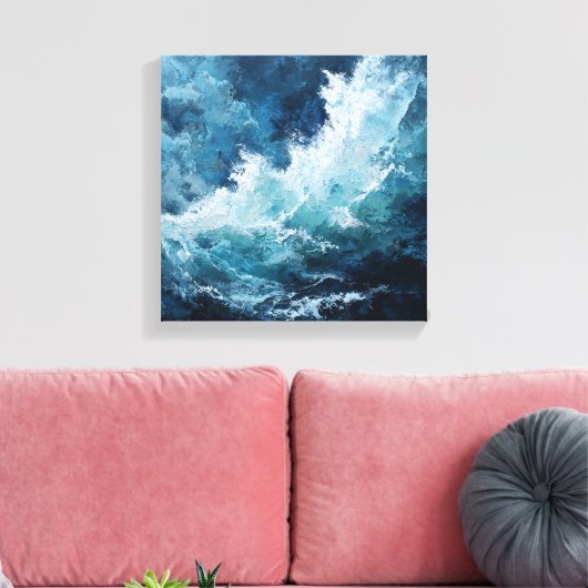 Moody Deep Blue Sea | Expressionist Impasto Wave Leinwanddruck (Insitu (Wohnzimmer))