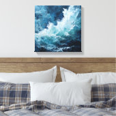 Moody Deep Blue Sea | Expressionist Impasto Wave Leinwanddruck (Insitu (Schlafzimmer))