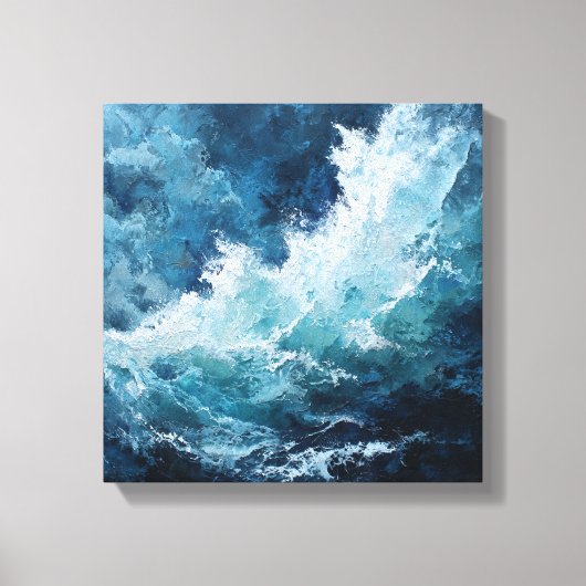 Moody Deep Blue Sea | Expressionist Impasto Wave Leinwanddruck (Vorderseite)