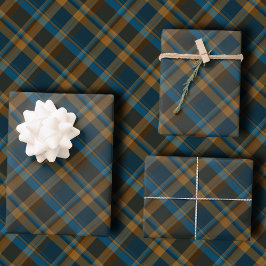 Moody Diagonal Navy, Brown and Copper Tartan Plaid Geschenkpapier Set