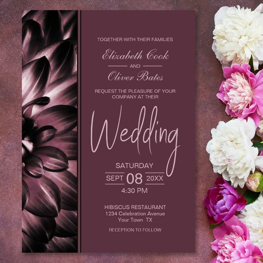 Moody Dusty Rose Floral Wedding Einladung