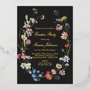 Moody Dutch Floral Garden Party Birthday Gold Folieneinladung