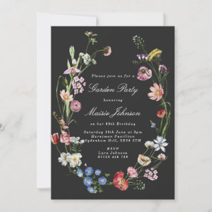 Moody Dutch Floral Wreath Garden Party Birthday Einladung