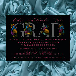 MOODY ELEGANT FLORAL GRADUATION PARTY INVITATION EINLADUNG