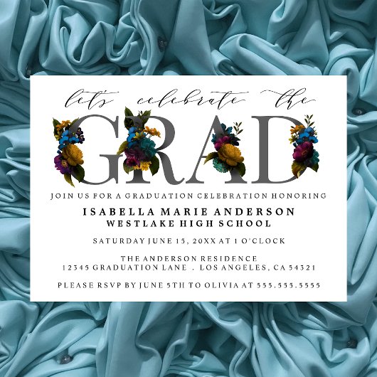 MOODY ELEGANT FLORAL GRADUATION PARTY INVITATION EINLADUNG