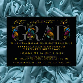 MOODY ELEGANT FLORAL GRADUATION PARTY INVITATION EINLADUNG