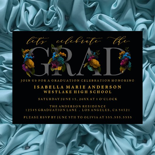MOODY ELEGANT FLORAL GRADUATION PARTY INVITATION EINLADUNG