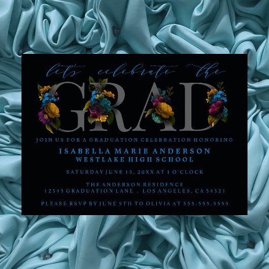MOODY ELEGANT FLORAL GRADUATION PARTY INVITATION EINLADUNG