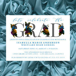 MOODY ELEGANT FLORAL GRADUATION PARTY INVITATION EINLADUNG