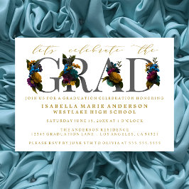 MOODY ELEGANT FLORAL GRADUATION PARTY INVITATION EINLADUNG
