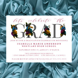 MOODY ELEGANT FLORAL GRADUATION PARTY INVITATION EINLADUNG