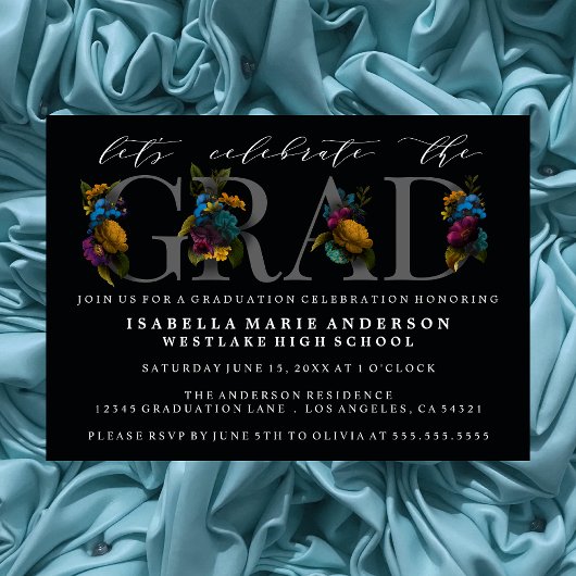 MOODY ELEGANT FLORAL GRADUATION PARTY INVITATION EINLADUNG