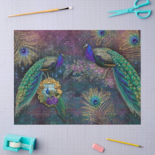 Moody Elegant Peacock Feather Glitzer Decoupage Seidenpapier (Basteln)