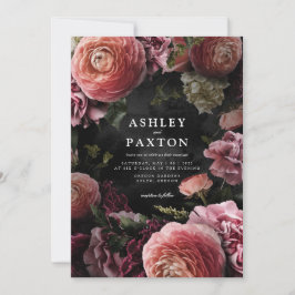 Moody Elegant Pink | Floral Bouquet auf Black Invi Einladung