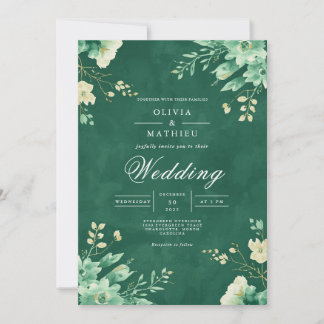 Moody Emerald Floral Arch Wedding Einladung