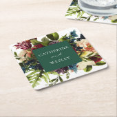 Moody Emerald Green Winter Floral Wedding Rechteckiger Pappuntersetzer (angewinkelt)