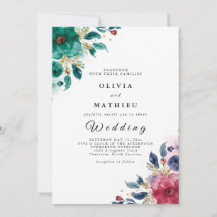 Moody Emerald und Burgund Floral Wedding Einladung