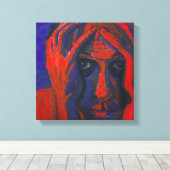 Moody Expressionist Portrait Red and Blue Emotiona Leinwanddruck (Insitu (Holzboden))