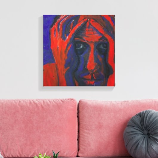 Moody Expressionist Portrait Red and Blue Emotiona Leinwanddruck (Insitu (Wohnzimmer))