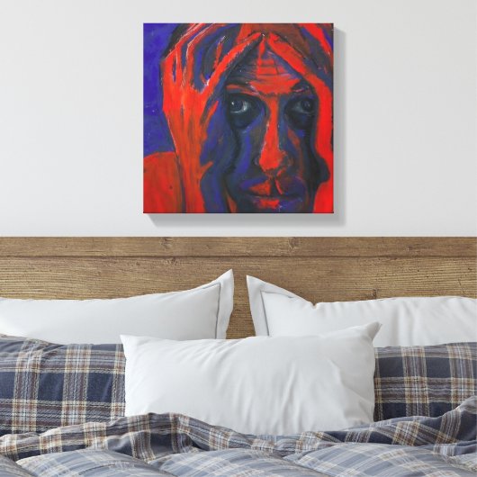 Moody Expressionist Portrait Red and Blue Emotiona Leinwanddruck (Insitu (Schlafzimmer))