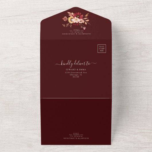 Moody Fall Burgundy Blumenblumen oder Code All In One Einladung (Außenbereich)