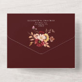 Moody Fall Burgundy Floral Dahlia Rustic OR Code All In One Einladung (Rückseite)