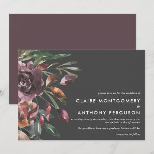 Moody Fall Floral Burst Wasserfarbenhochzeit Einladung