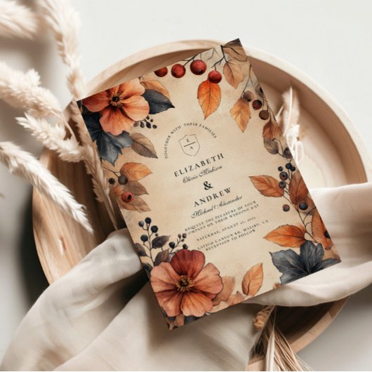 Moody Fall Floral Wedding Vintag Style Einladung