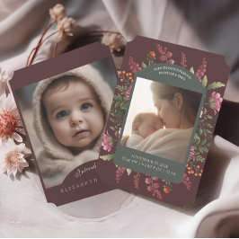 Moody Fall Floral Zwei Fotos Geburtserklärung Einladung