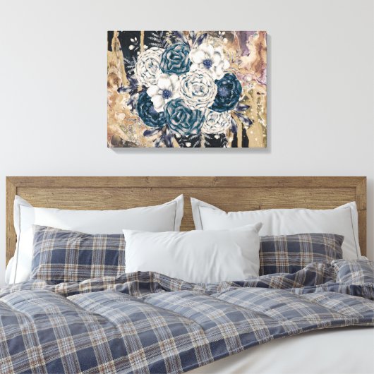 Moody Floral Abstrakter Vintager Charm Leinwanddruck (Insitu (Schlafzimmer))