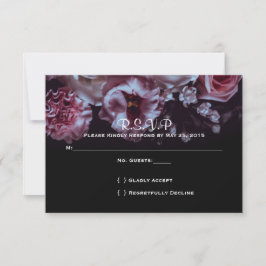 Moody Floral and Black Wedding RSVP Karte