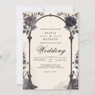 Moody Floral Arch Romance Wedding Einladung