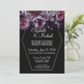 Moody Floral & Black Wedding mit Silver Einladung (Stehend Vorderseite)