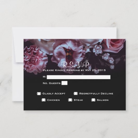Moody Floral & Black Wedding RSVP Dinner Choice (Vorderseite)