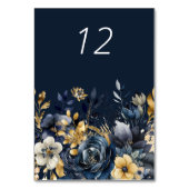 Moody Floral Blue Gold Hochzeitskarte Tischnummer (Rückseite)