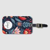 Moody Floral Blue Red Pattern Individuelle Name Gepäckanhänger (Vorderseite (Horizontal))