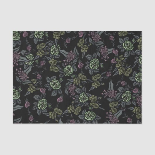 Moody Floral Blume Muster Grüntöne und Mauve Seidenpapier (Vorderseite)