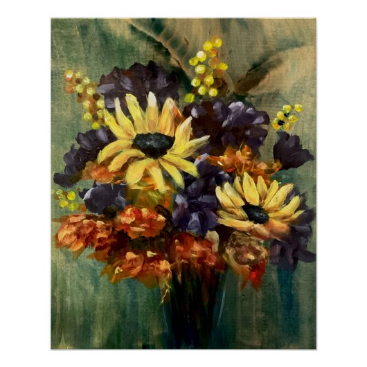 Moody Floral Bouquet Sonnenblumen Art Poster (Vorderseite)