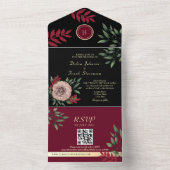 Moody Floral Burgundy Black Wedding All In One Einladung (Innen Boden)