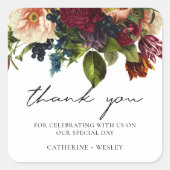 Moody Floral Burgundy Wedding Quadratischer Aufkleber (Vorderseite)