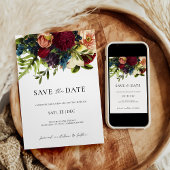 Moody floral Burgundy Wedding Save the Date Einladung